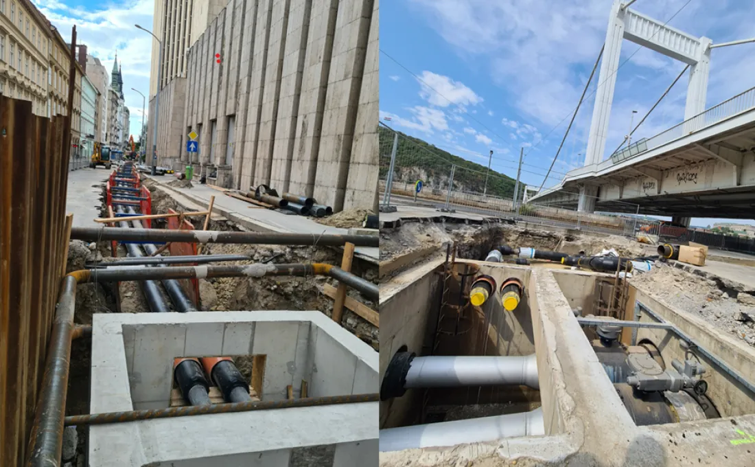 District heating pipeline construction in Apáczai Csere János utca
